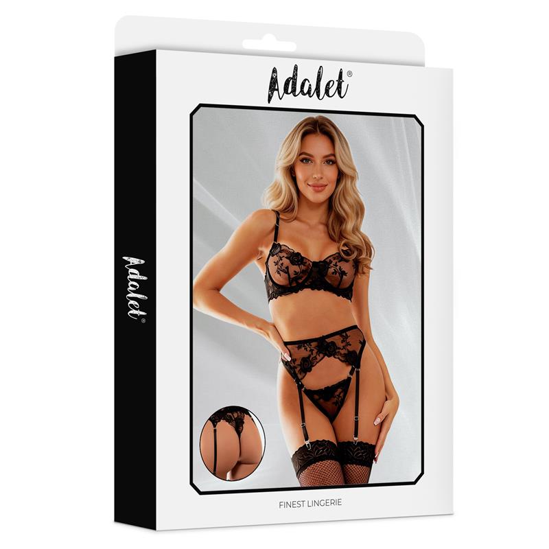 Penelope Set Sujetador Tanga y Liguero Negro