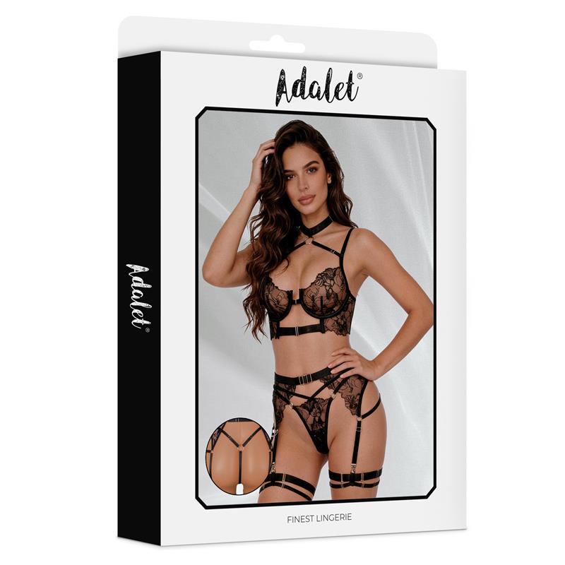 Hyacinth Set Sujetador Tanga y Liguero Negro