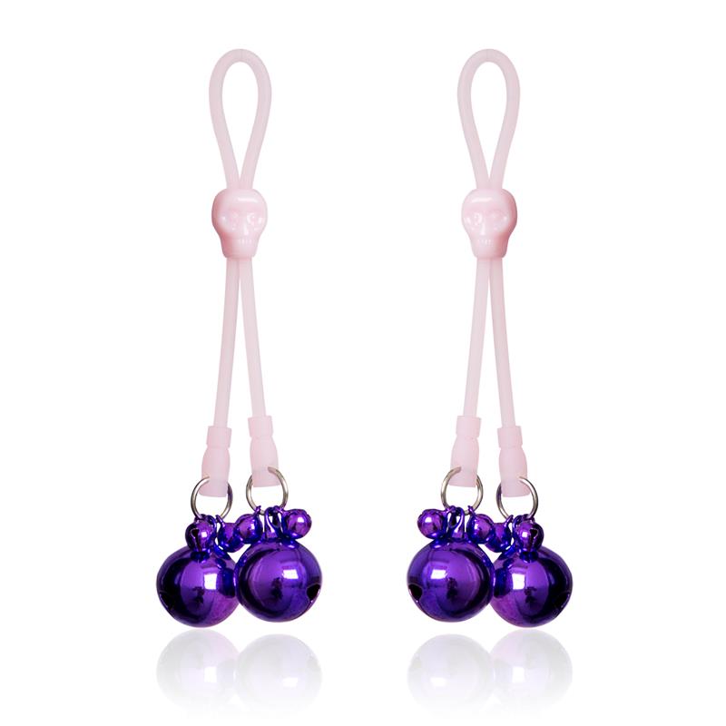 Pinzas Pezones Calaberas y Cascabeles Silicona y Metal Rosa Purpura