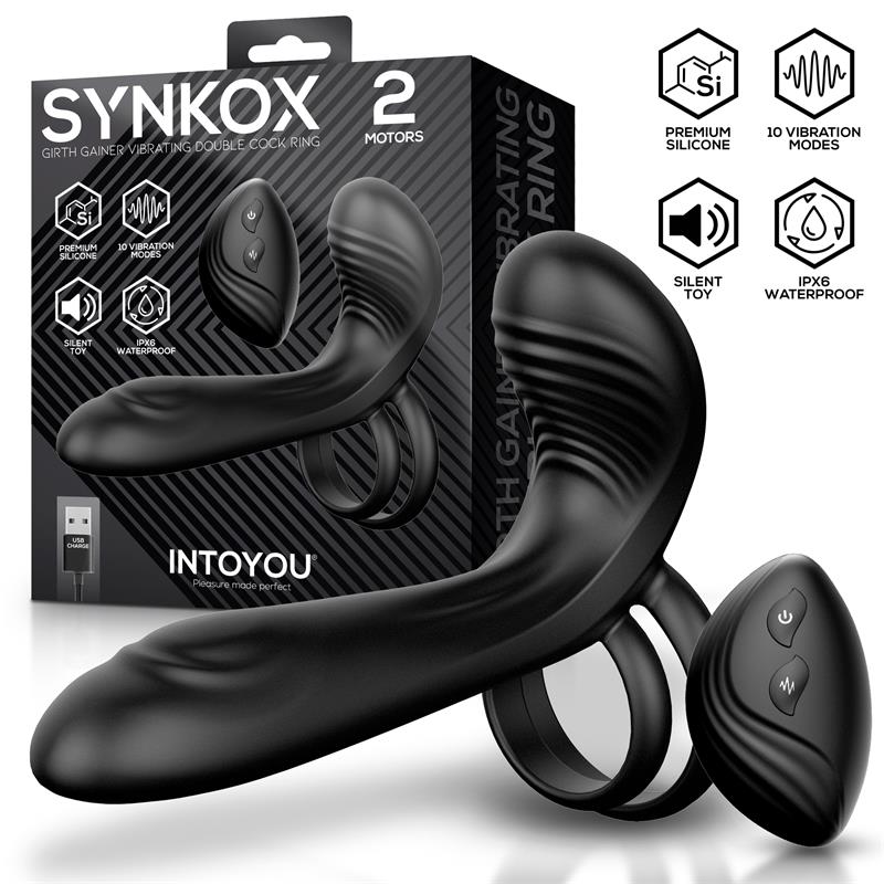 Synkox Girth Gainer con Doble Anillo para el Pene con Vibracion